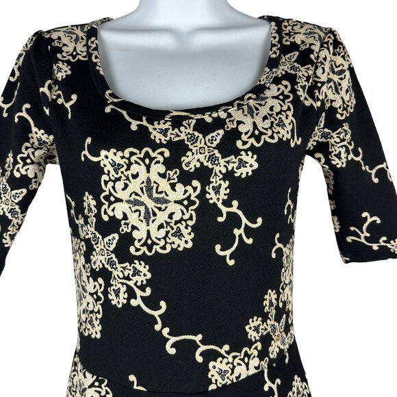 LuLaRoe Size XS Black & Beige Floral Pattern Midi Dress - Picture 2 of 5